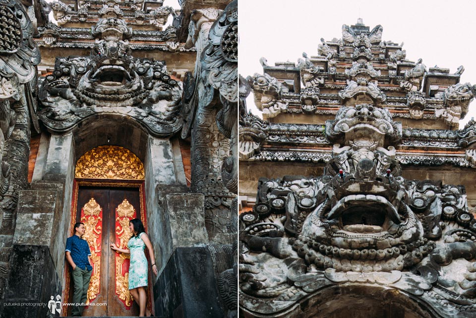 Bali pre wedding photo session in front of big balinese architecture