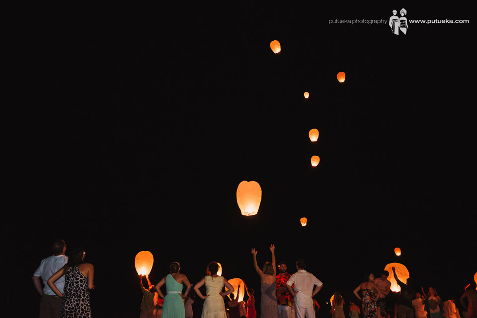 Wishing a happy marriage through flying lantern from all the guest