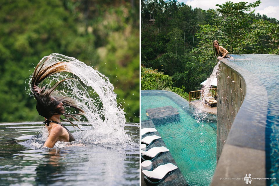 Julia makes splash at Hanging Gardens of Bali infinity pool
