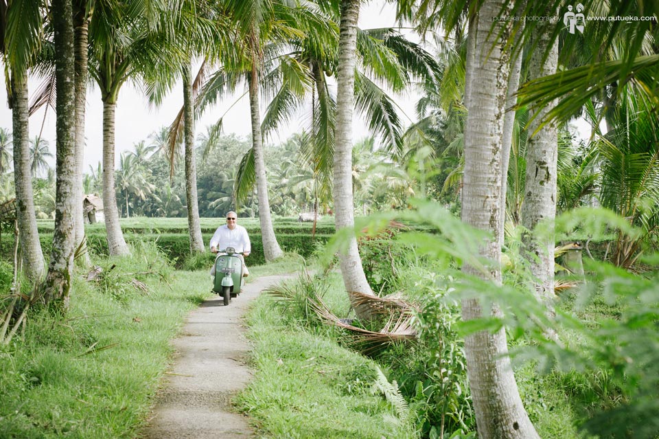 Riding green scooter alone in Ubud