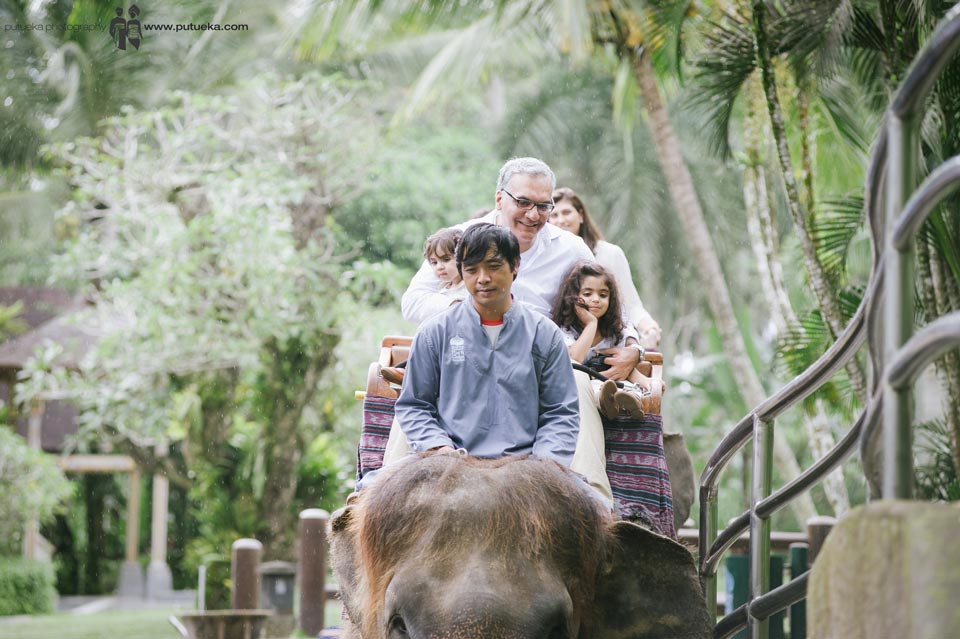 The whole family riding elephant on safari session
