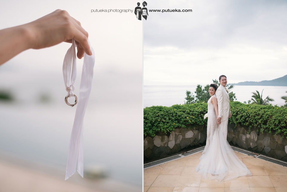Jessie and Boris wedding ring hanging on white ribbon