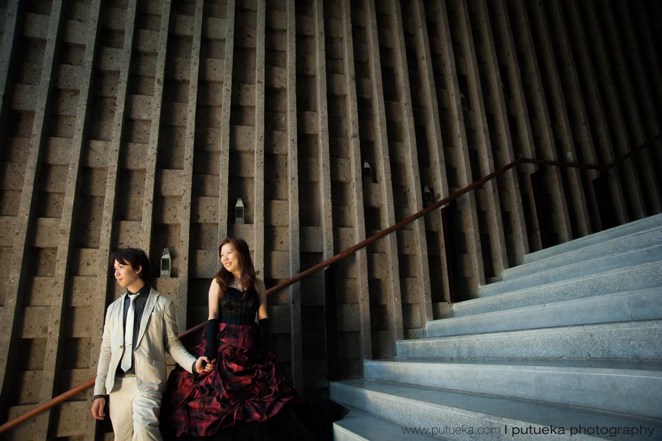 Bali prewedding photography takes place at stair of W hotel Bali