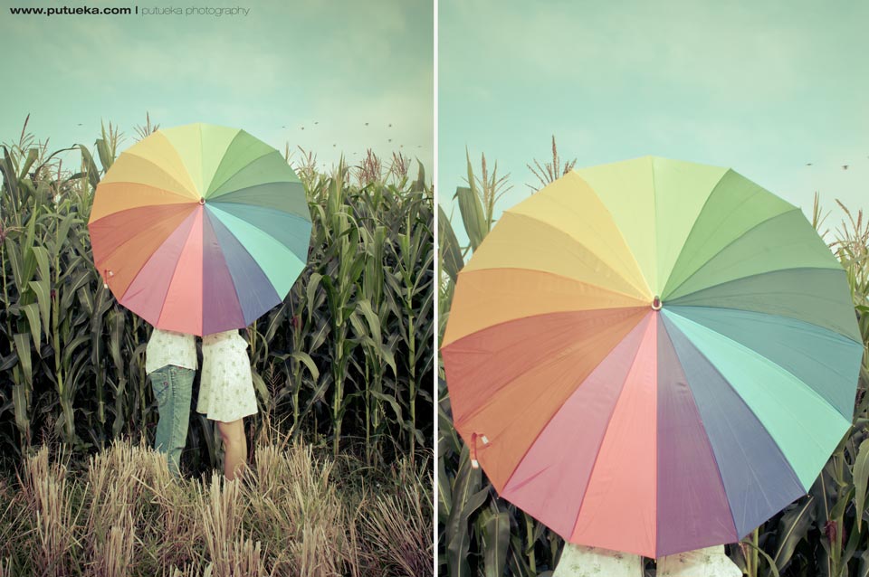 Rainbow umbrella can tell that we are super happy